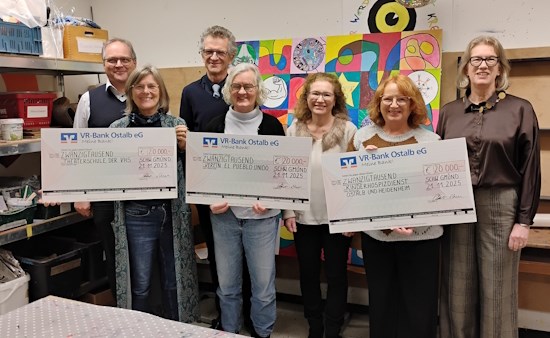 Spendenübergabe an die Vertreterinnen der 3 Spendenprojekte